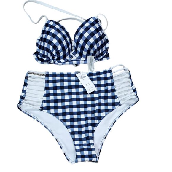 NWT Abercrombie & Fitch Blue & White Gingham Bikini - Picture 1 of 10